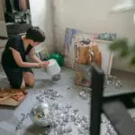 frustrated person setting up technology at home